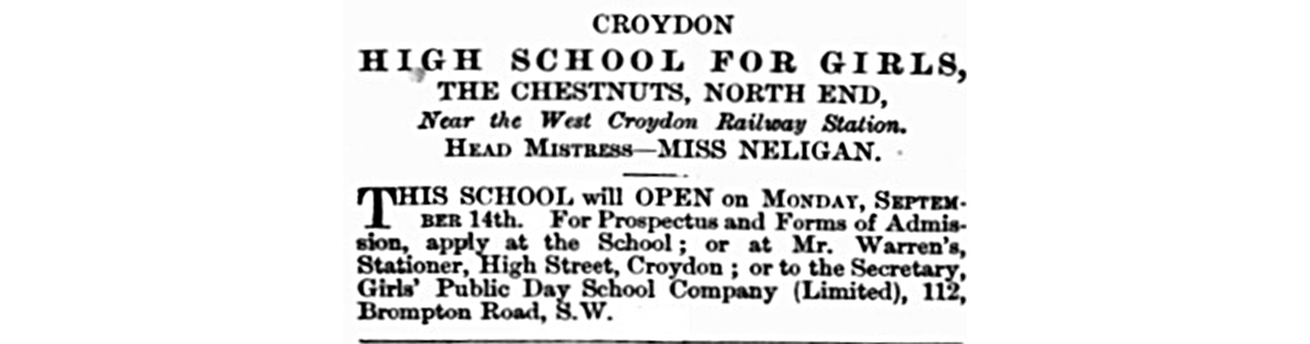 Newspaper Announcement of School Reopening